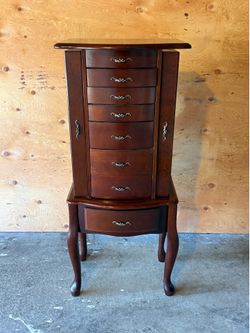 Cherry Wood Jewelry Armoire with Mirror