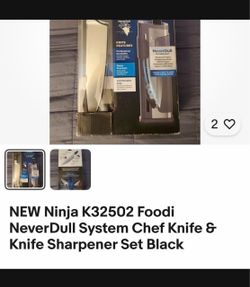 NEW Ninja K32502 Foodi NeverDull System Chef Knife & Knife Sharpener Set Black