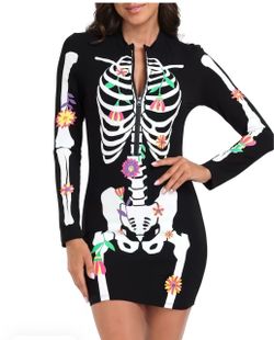 Skeleton Floral Print Halloween Mini Dress