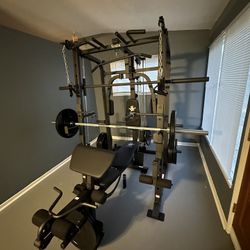 Vesta Fitness Smith Machine 1001 w/Bench Attachment | 245lb Cast Iron Olympic Weights | 7ft Olympic Bar | Fitness | Gym Equipment | FREE DELIVERY 🚚 