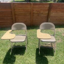 Pair (2) Antique School Desk Folding Metal Chairs (Both) 