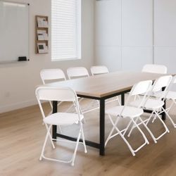 8 Pack White Folding Chairs, Portable Stackable Commercial Foldable Chair, Indoor Outdoor Plastic Folding Chair for Events/Office/Home/Wedding/Party, 