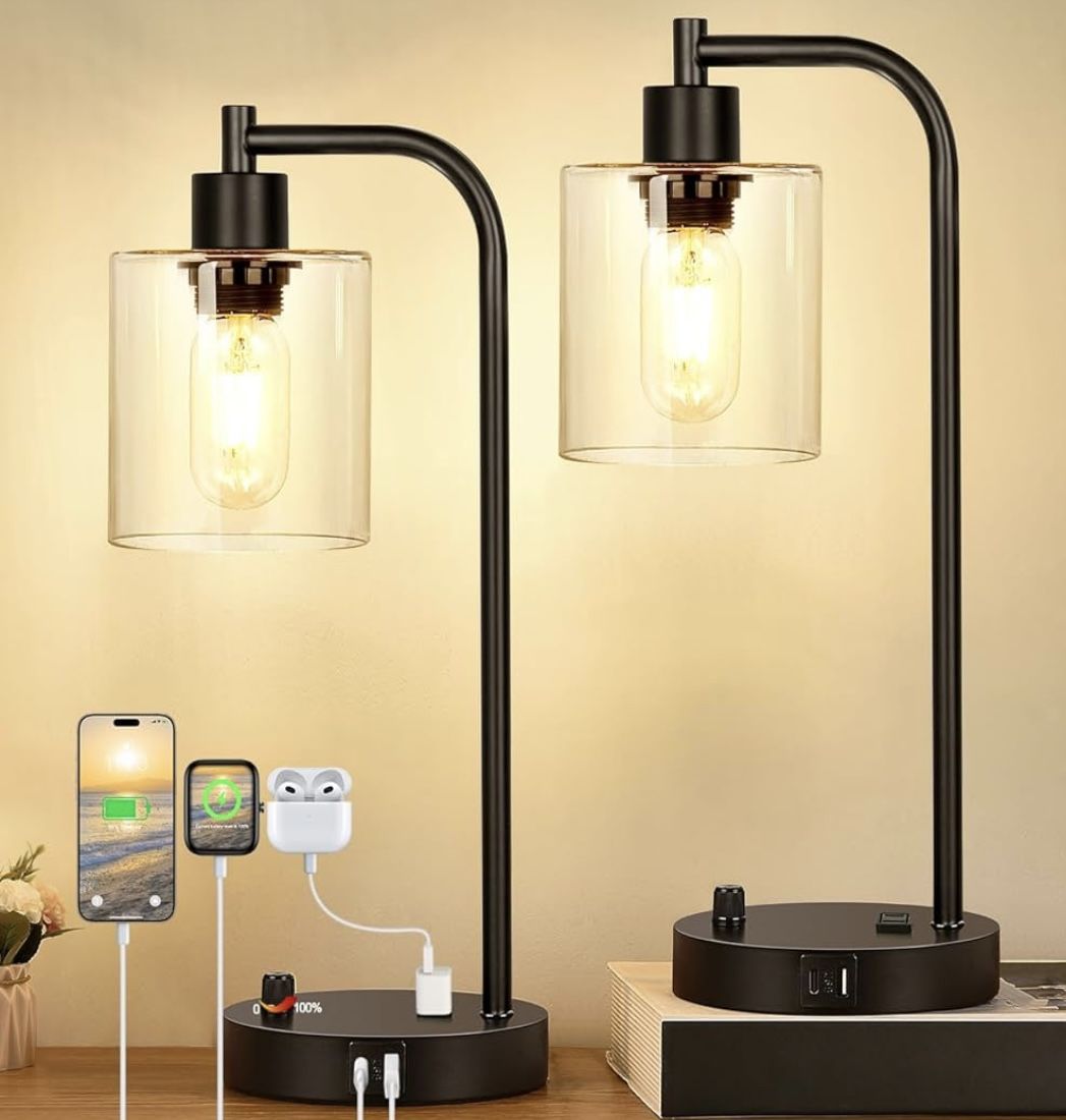 Industrial Lamps Set Of Two With USB Port