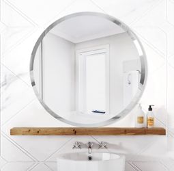 JACUKO Frameless Wall Mirror - 31.5 * 31.5 in Beveled Design Round Wall Mirror for Bathroom