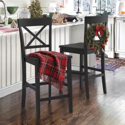 2X Black 24” Solid Wood Barstool