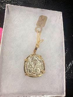 SALE Atocha silver coin pendant in gold bezel