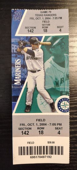 2004 Ichiro Suzuki Single Season Hit Record Ticket (10/1/04 Mariners)