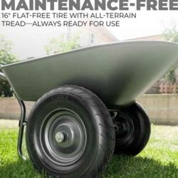 Dual-Wheel Utility Wheelbarrow Garden Cart Built-in Stand Flat-Free 16" Tires 5 cu/ft. 330 LBS Capacity Metal Tray for Lawn, Gardening



