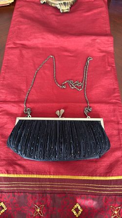 Blue Beaded Evening Clutch with Chain Strap