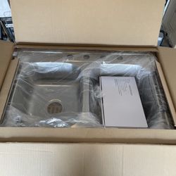 Glacier Bay 33 In. Drop-In 50/50 Double Bowl All in One 20 Gauge Stainless Steel Kitchen Sink