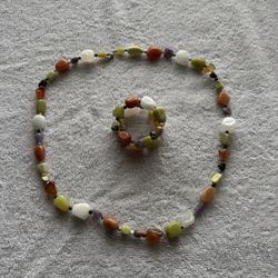 Sterling Silver Necklace/Bracelet Set With Gorgeous Stones