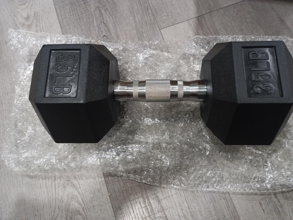 NEW NIB 35LB Dumbbell Rubber Encased Hex Exercise Fitness Weight Strength Training