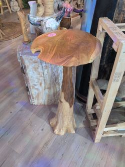 Wooden mushroom sculpture