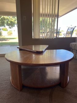 Round Wood Coffee Table with Lower Shelf