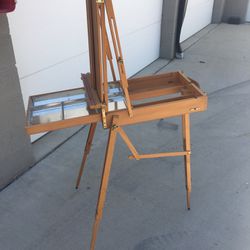 Portable Wooden Artist Easel / Mint Condition, Double Sided, with Sliding Paint Tray... Folds Down To Breifcase size 
