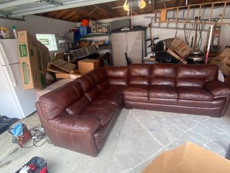 Brown leather sectional sofa