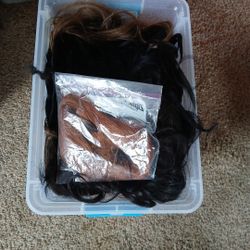 A Whole Bin Full Of Extensions, Tape In, Clip In, Sew In & Wigs