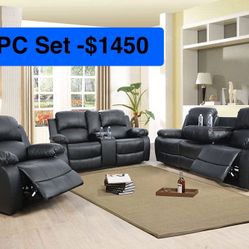 Brand New 3PC Reclining Sofa Loveseat Chair Set 