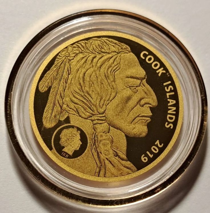2019 COOK ISLANDS BUFFALO .9999 GOLD $5 THIN COIN INDIAN HEAD