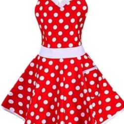 Red Apron Flirty Maid Dot Cook Kitchen Working Adjustable Apron Pockets Retro Lacy Vintage costume
