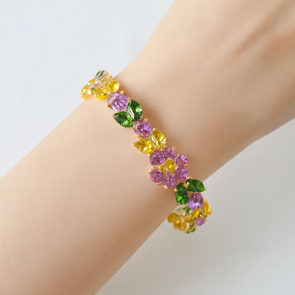New Garden Bloom Statement Bracelet – Sparkling Spring Florals in Pink, Green &