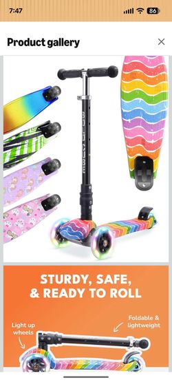 BOLDCUBE Big Fold | Three Wheel Scooter for Children Ages 5-10 Years | LED Wheels with Flashing Lights | Height Adjustable 65 to 89 cm | Rear Reflecto