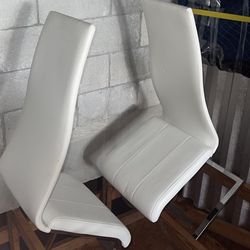 Set of 4 Modern White High-Back Dining Chairs – Chrome Legs