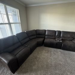 Brown Leather Recliner Sectional Sofa