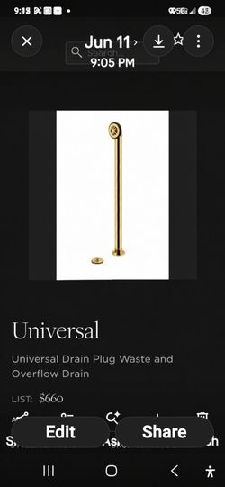 New Universal overflow  Bath tub drain pipe kit Brass