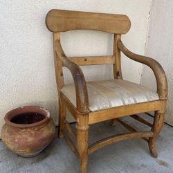 Rustic Vintage Solid Wood Accent Chair,  Wide Seat Reupholstered