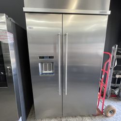 Kitchen Aid 48” Built In Refrigerator In Stainless Steel With Led Lighting 