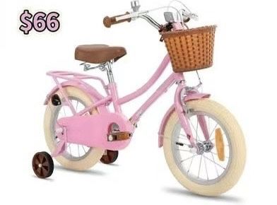 😀 20 Inch Kids Bike, Retro Cruiser Girls Bicycle for Children, Kids Bicycle with Wicker Basket & Training Wheels/Kickstand, pink and white Colors,