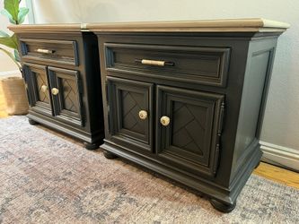 Pair of Drexel Nightstands with Rattan handles