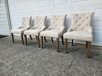 Set of 4 Beige Linen Upholstered Dining Chairs