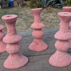 Set of 5 Opalhouse Jungalow Pink Textured Handcrafted 10 Inch Taper Candle Holders