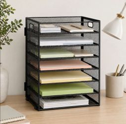 Black Metal Mesh 8-Tier Paper Organizer Desk File Tray Stackable Office Storage