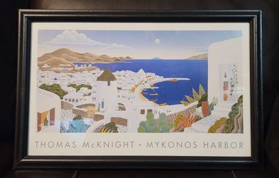 Framed Mykonos Harbor Poster by Thomas McKnight

62.00
