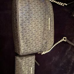 MK black crossbody with matching wallet 