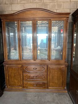 Large Wood China Cabinet with Glass Doors