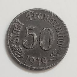 1919  G E R M A N Y 50 Pfennig Antique Coin