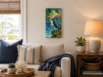 Colorful Heron Coastal Canvas Wall Art