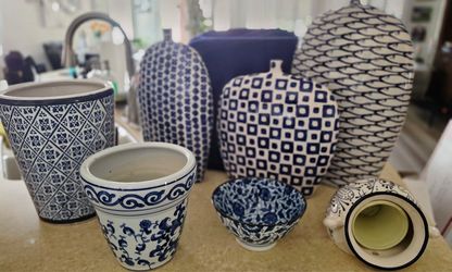 Blue and White Ceramic Vases and Pots Collection