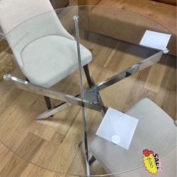 🔥On sale 🔥yeag 47 Inch Round Glass Dining Table for 4, Silver 