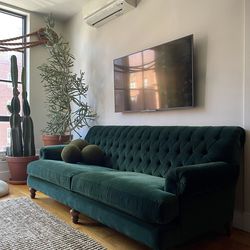 Anthropologie Velvet Fan Pleat Custom Sofa