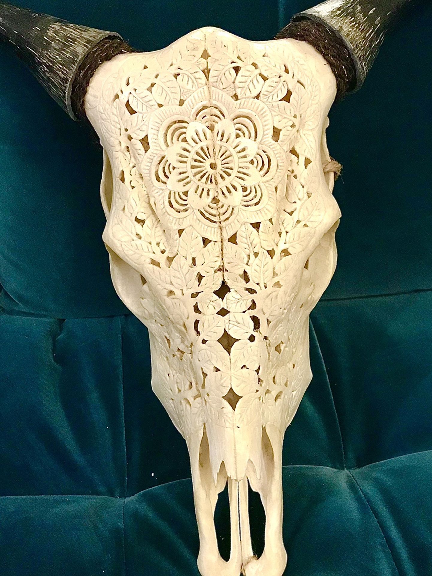 Hand-carved Flower Cow Skull From Bali