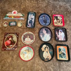 Vintage Coca Cola Metal Trays, Sign and Clock 70s 80s 90s