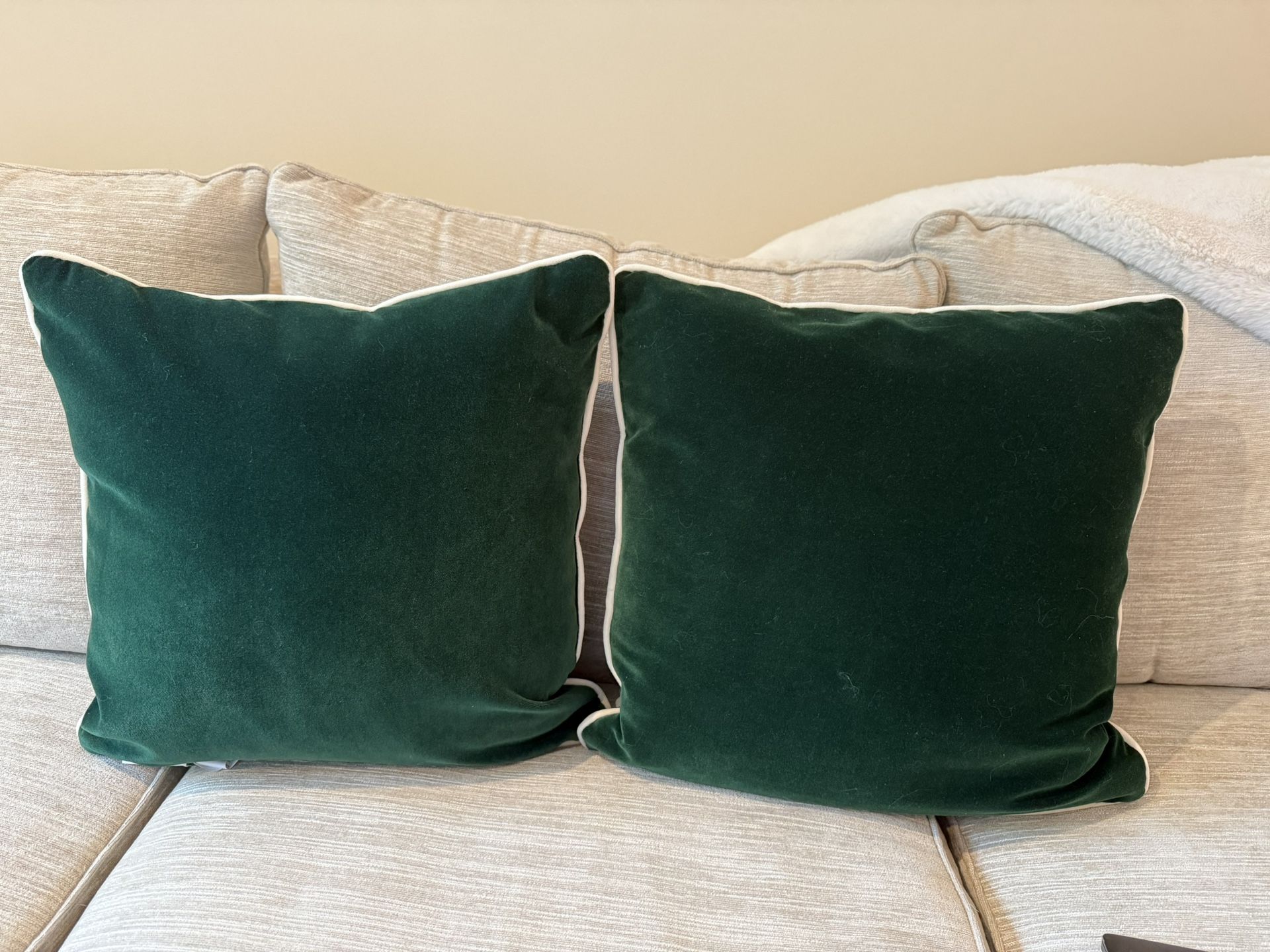 CB2 Emerald Green Velvet Throw Pillows (2)