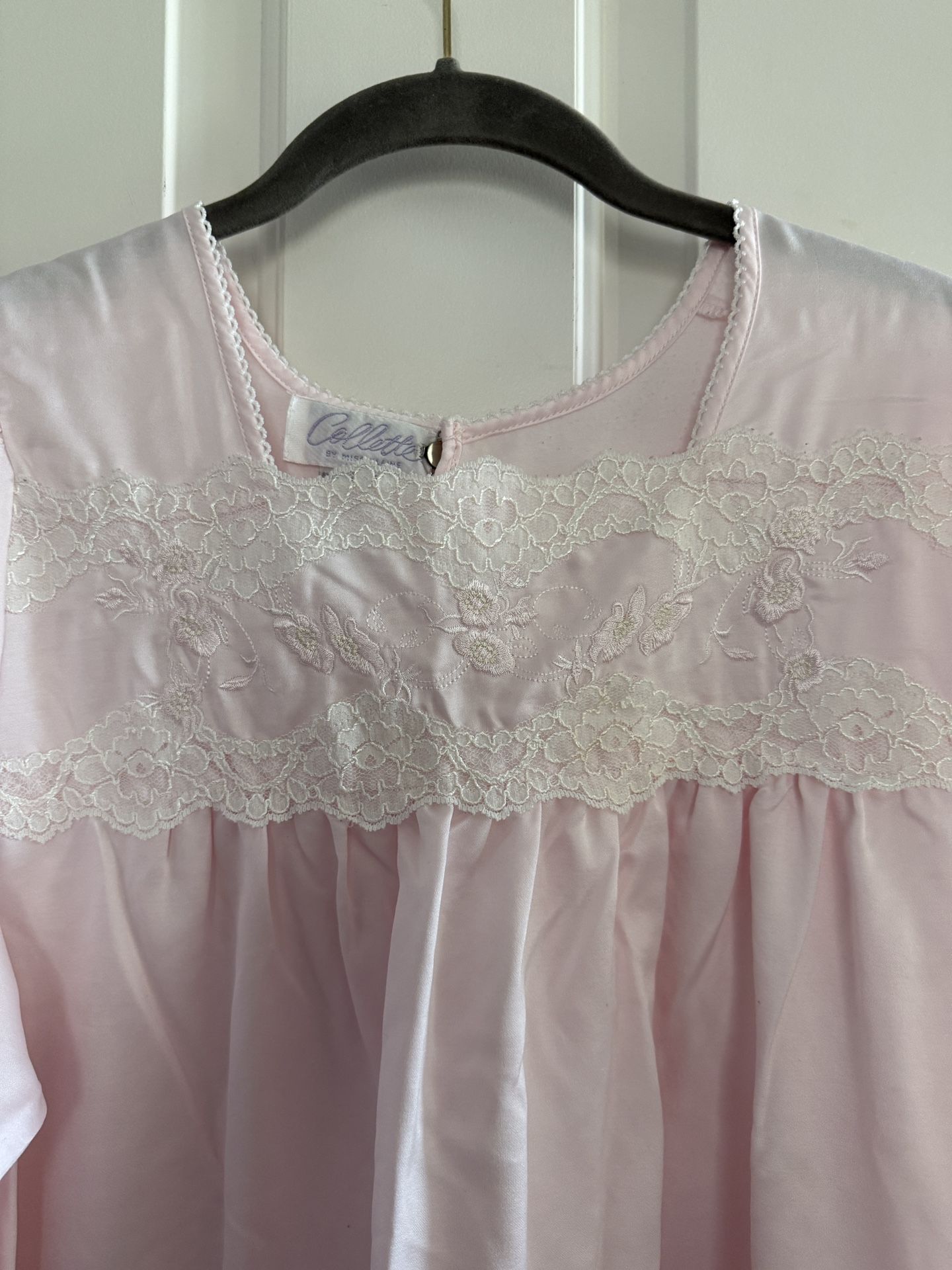 Collette By Miss Elaine Adaptive Open Back Nightgown Pink Satin Cotton Sz Large