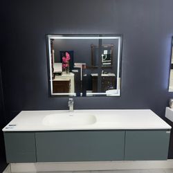 65" Single Sink Floating MDF Vanity With Solid Surface Top