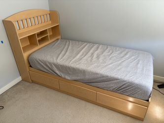 Twin Bed with Bookshelf Headboard and Drawers